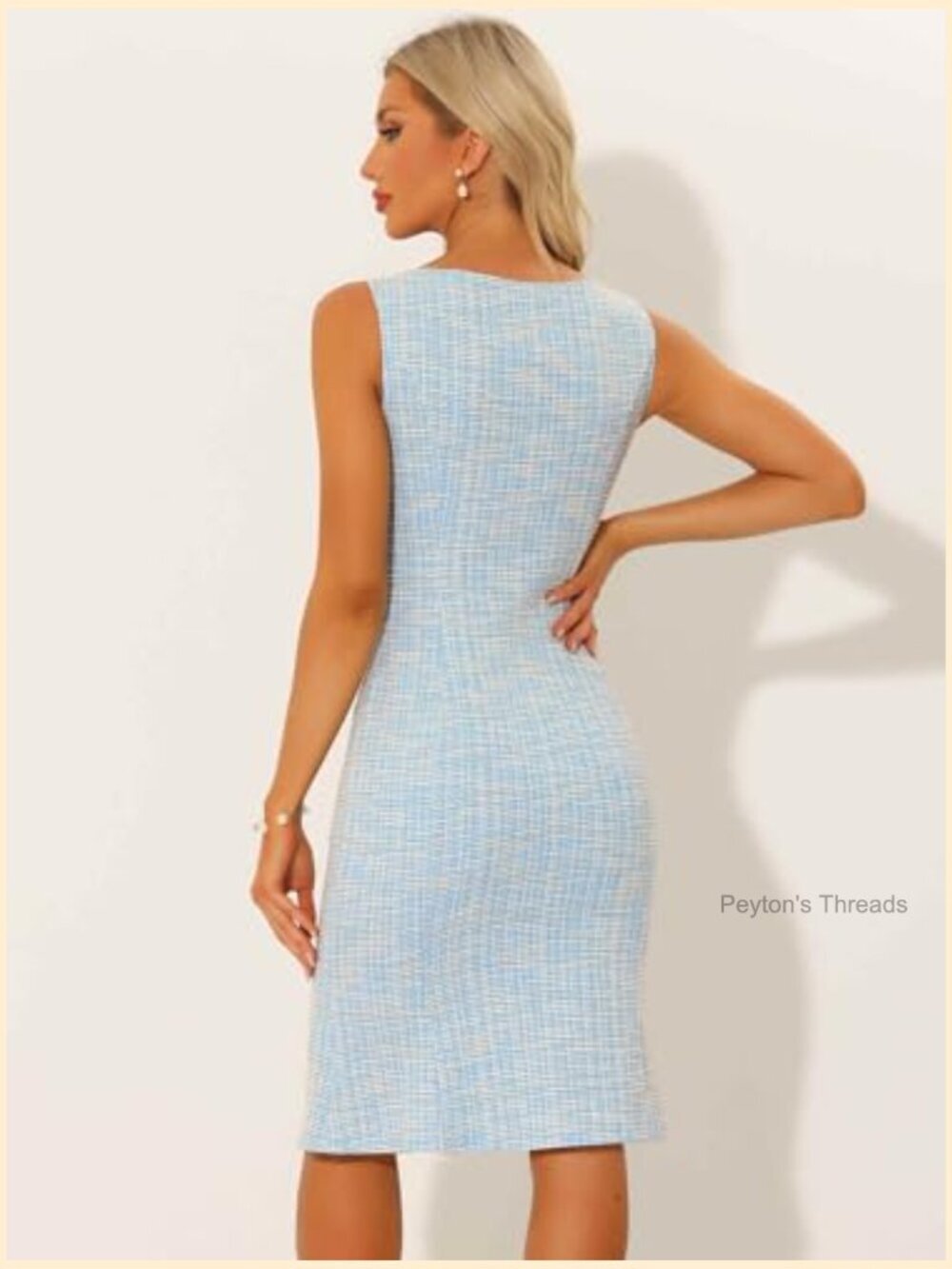 Sleeveless Plaid Sheath Bodycon Dress with Fishtail Hem - Picture 2 of 7